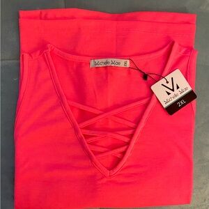 Neon Pink Front Criss Cross Tank